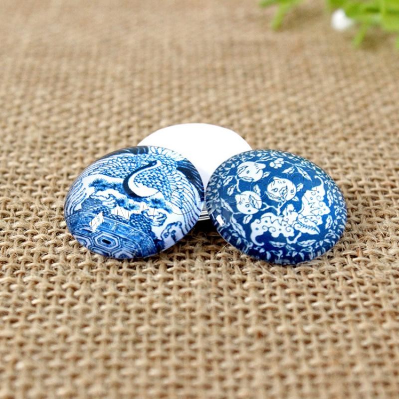 Time Gem Cabochon, Glass, with Paper, blue and white porcelain & time gem jewelry & different size for choice & flat back & mixed, Sold By PC