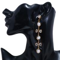 Plastic Pearl Zinc Alloy Earring, with Plastic Pearl, plated, for woman & with rhinestone, gold 