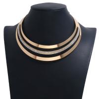 Zinc Alloy Collar, plated, for woman & with rhinestone, gold 