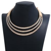 aleación de zinc Collar, chapado, para mujer & con diamantes de imitación, dorado, 2Strandsfilamento/Grupo, Vendido por Grupo