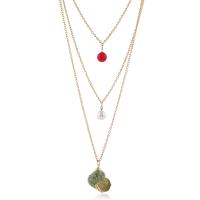 Shell Zinc Alloy Necklace, with Shell & Plastic Pearl, plated, three layers & for woman, golden 