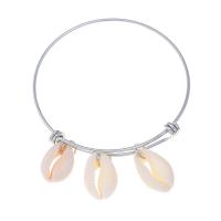 Stainless Steel Bangle, with Shell & Plastic Pearl, plated & for woman & with rhinestone 
