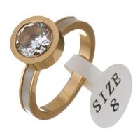 Нержавеющая сталь Rhinestone палец кольцо, нержавеющая сталь, плакированный цветом розового золота, разный размер для выбора & Женский & со стразами, 10mm, продается PC