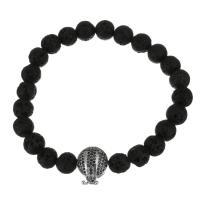Lava Bead Bracelet, with Stainless Steel, plated, fashion jewelry & Unisex, black 9mm Approx 7 Inch 