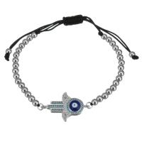 Stainless Steel Bracelet, with Nylon Cord, Evil Eye Hamsa, Adjustable & fashion jewelry & Unisex, original color 4mm Approx 6-10 Inch 