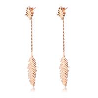 Titanium Steel Drop Earring, Feather, rose gold color plated, Stainless Steel Ear Nut & Corrosion-Resistant & Korean style & for woman, rose gold color 