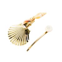Alligator Hair Clip, Zinc Alloy, with Shell, plated, 2 pieces & fashion jewelry & ocean design & for woman, golden 