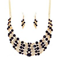 Rhinestone Zinc Alloy Jewelry Set, earring & necklace, brass earring hook, gold color plated, twist oval chain & for woman & with rhinestone nickel, lead & cadmium free  Approx 17.7 Inch 
