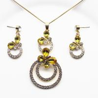 Cubic Zirconia Zinc Alloy Jewelry Sets, earring & necklace, with Crystal, brass post pin, gold color plated, 2 pieces & micro pave cubic zirconia & for woman, nickel, lead & cadmium free Approx 17.7 Inch 