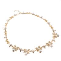 Rhinestone Zinc Alloy Necklace, with Plastic Pearl, gold color plated, for woman & with rhinestone, nickel, lead & cadmium free Approx 17.7 Inch 