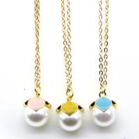 Enamel Zinc Alloy Necklace, with Plastic Pearl, gold color plated, oval chain & for woman nickel & cadmium free Approx 17.7 Inch 