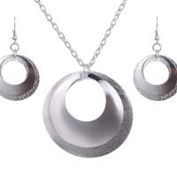 Iron Jewelry Set, earring & necklace, iron earring hook, oval chain & for woman, silver color, nickel & cadmium free Approx 17.7 Inch 
