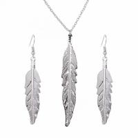Fashion Zinc Alloy Jewelry Sets, Iron, earring & necklace, iron earring hook, Feather, silver color plated, oval chain & for woman, nickel, lead & cadmium free Approx 17.7 Inch 