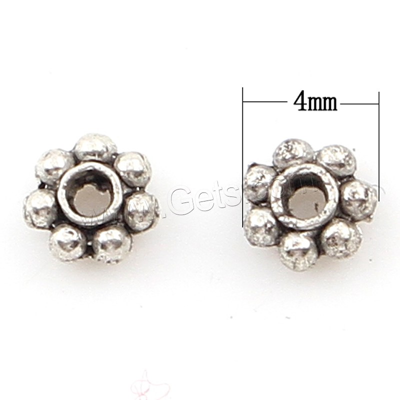 Zinc Alloy Spacer Beads, Flower, plated, more colors for choice, 4x4x2mm, Hole:Approx 2mm, Approx 1000PCs/Bag, Sold By Bag