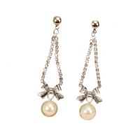 Rhinestone Brass Drop Earring, with ABS Plastic Pearl & Cloth, plated, random style & for woman & with rhinestone, 130mmx50mm 