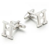 Brass Cufflinks, Letter H, silver color plated, fashion jewelry & for man & hollow 