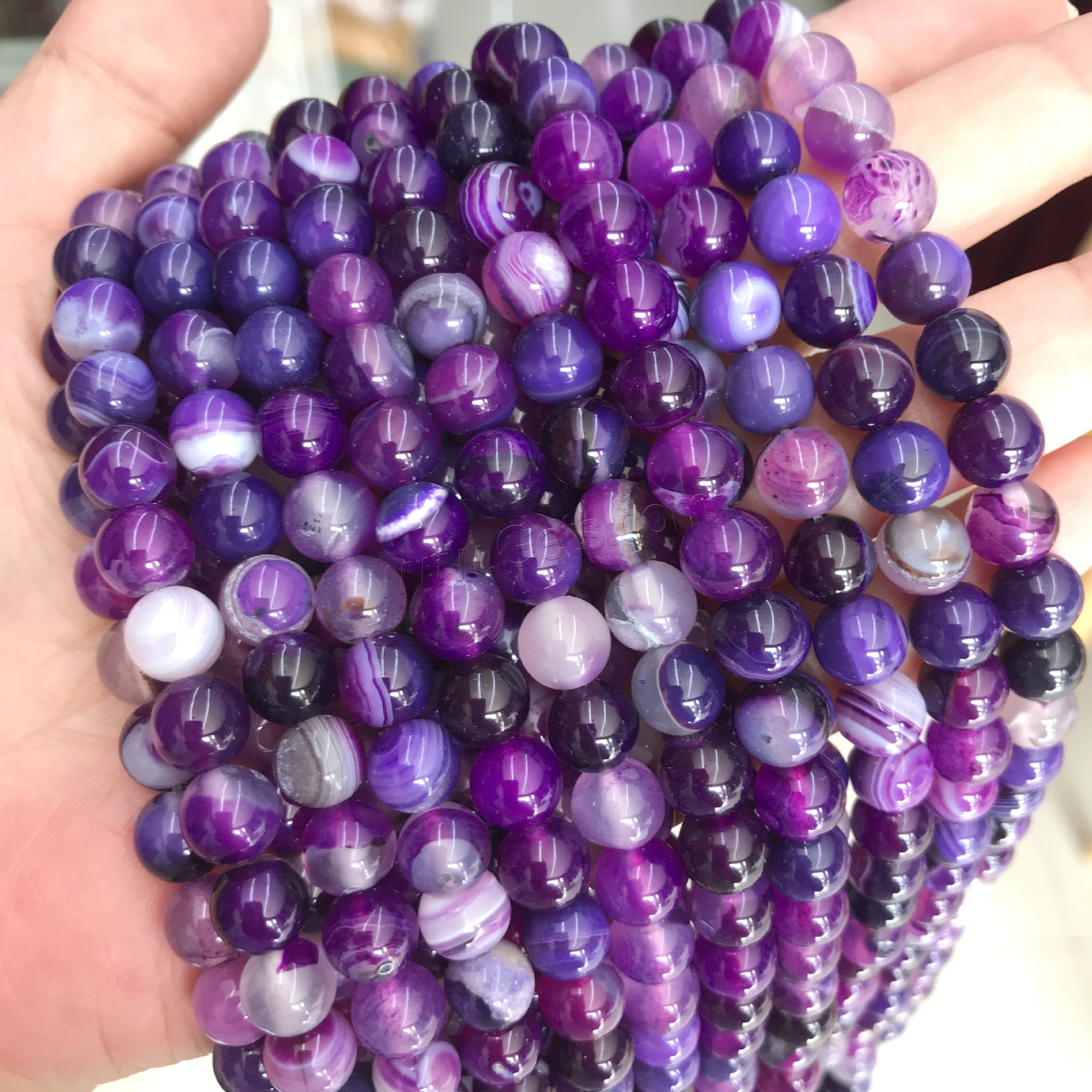 Natürliche Streifen Achat Perlen, rund, poliert, verschiedene Größen vorhanden, keine, Bohrung:ca. 1mm, verkauft von Strang