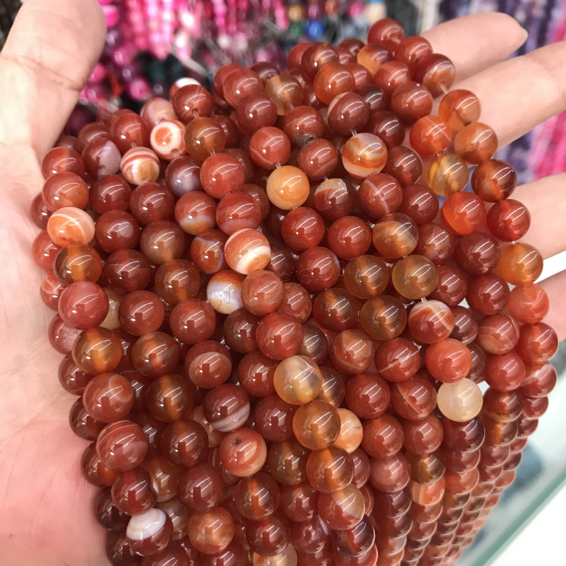 Natürliche Streifen Achat Perlen, rund, poliert, verschiedene Größen vorhanden, keine, Bohrung:ca. 1mm, verkauft von Strang
