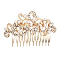 Dekoratives Haarkämmchen, Zinklegierung, mit ABS-Kunststoff-Perlen, plattiert, für Frau & mit Strass, keine, 85x58mm, 2PCs/Menge, verkauft von Menge