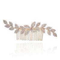 Decorative Hair Combs, Iron, Leaf, plated, for woman & with rhinestone 
