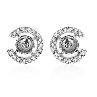 Brass Earring Stud Component, Dome, platinum plated, micro pave cubic zirconia & for woman, 7mm 