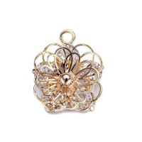Cubic Zirconia Micro Pave Brass Pendant, Flower, real gold plated, micro pave cubic zirconia & hollow, 15mm Approx 3mm 