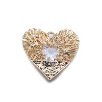 Латунные подвески-сердце, Латунь, Сердце, плакированный настоящим золотом, с кубическим цирконием & отверстие отверстие:Приблизительно 2mm, 10ПК/сумка, продается сумка