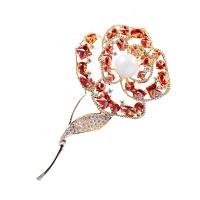Brass Brooch, Rose, gold color plated, micro pave cubic zirconia & for woman 