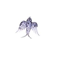 Brass Brooch, swallow, silver color plated, micro pave cubic zirconia & for woman 