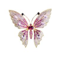 Brass Brooch, Butterfly, gold color plated, micro pave cubic zirconia & for woman 