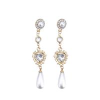 Plastic Pearl Zinc Alloy Earring, with Glass & Plastic Pearl, gold color plated, vintage & for woman & with rhinestone 
