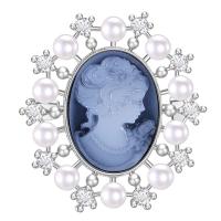 Brass Brooch, with Plastic Pearl, plated, fashion jewelry & for woman 39*36mm 