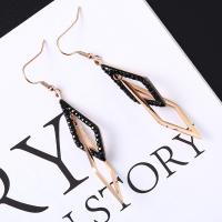 Titanium Steel Drop Earring, plated, for woman & with rhinestone, rose gold color, 50*15mm 