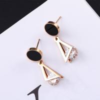 Titanium Steel Drop Earring, plated, fashion jewelry & for woman & with rhinestone, rose gold color, 10*30mm 