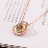 Titanium Steel Jewelry Necklace, with Crystal, with 5cm extender chain, plated, for woman & with rhinestone, rose gold color Inch 