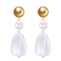 Resin Drop Earring, with Plastic Pearl, plated, fashion jewelry & for woman, white, 62mm 
