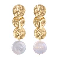 Zinc Alloy Drop Earring, with Freshwater Pearl, plated, fashion jewelry & for woman, golden, 79mm 