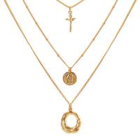 Ожерелье ручной латунные, Латунь, Другое покрытие, три слоя & ювелирные изделия моды & Женский, Золотой, продается Strand
