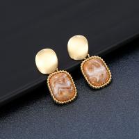 Resin Zinc Alloy Earring, with Resin & Brass, plated, fashion jewelry & for woman, golden, 35*15mm 