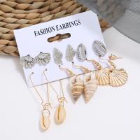 Zinc Alloy Earring Set, Stud Earring & earring, with Shell, plated, fashion jewelry & for woman, golden 