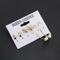 Zinc Alloy Earring Set, Stud Earring & earring, with Plastic Pearl, plated, three pieces & for woman, golden 
