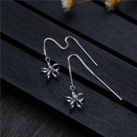 Sterling Silver Thread Through Earrings, 925 Sterling Silver, Flower, polished, fashion jewelry & for woman 0c63mmuff0c35mm 