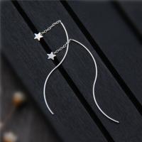 Sterling Silver Thread Through Earrings, 925 Sterling Silver, Star, polished, fashion jewelry & for woman, 66mmuff0c16mmuff0c4.3mm 