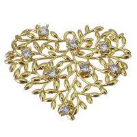 Латунные подвески-сердце, Латунь, Сердце, плакирован золотом, с кубическим цирконием & отверстие отверстие:Приблизительно 1.5mm, продается PC
