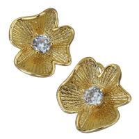 Brass Flower Pendants, gold color plated, with cubic zirconia Approx 1.5mm 