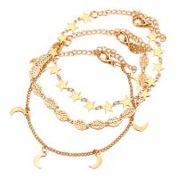 Zinc Alloy Anklet, with 50 extender chain, Moon and Star, synthetic, three pieces & Unisex & adjustable & rolo chain & hollow, golden mm 