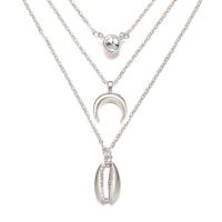 Zinc Alloy Necklace, Moon, plated, three layers & Unisex & adjustable & rolo chain, silver color, 20mm 