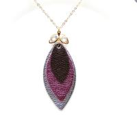 PU Leather Cord Necklace, with Iron, Leaf, gold color plated, oval chain & for woman & with rhinestone Approx 17.7 Inch 