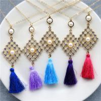 Zinc Alloy Necklace, with Plastic Pearl, Tassel, gold color plated, oval chain & for woman & with rhinestone nickel, lead & cadmium free Approx 17.7 Inch 