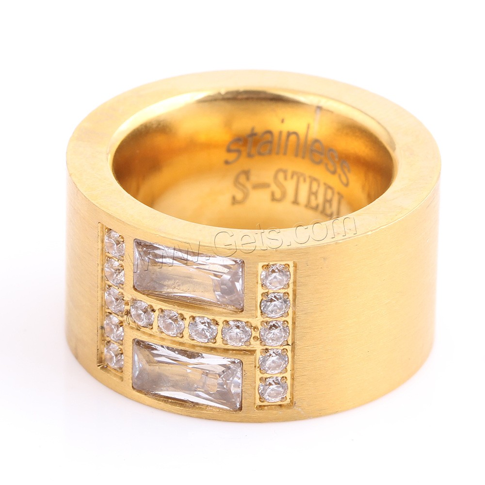 Strass Edelstahl Fingerring, goldfarben plattiert, verschiedene Größen vorhanden & für Frau & mit Strass, 14mm, 5mm, Größe:7-9, verkauft von PC